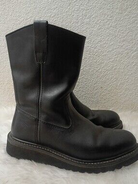 Black Leather Pull-On Work Boots